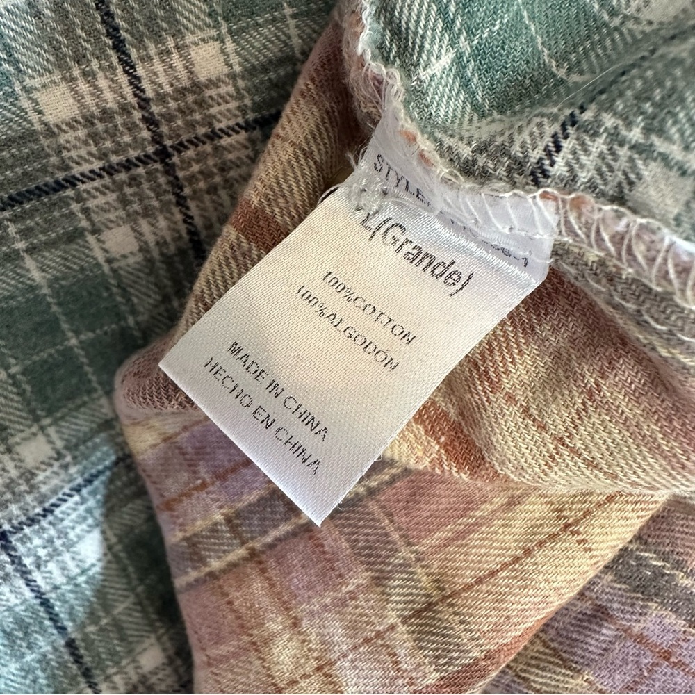 Plaid Patchwork Button-Up Shirt- L - image 5